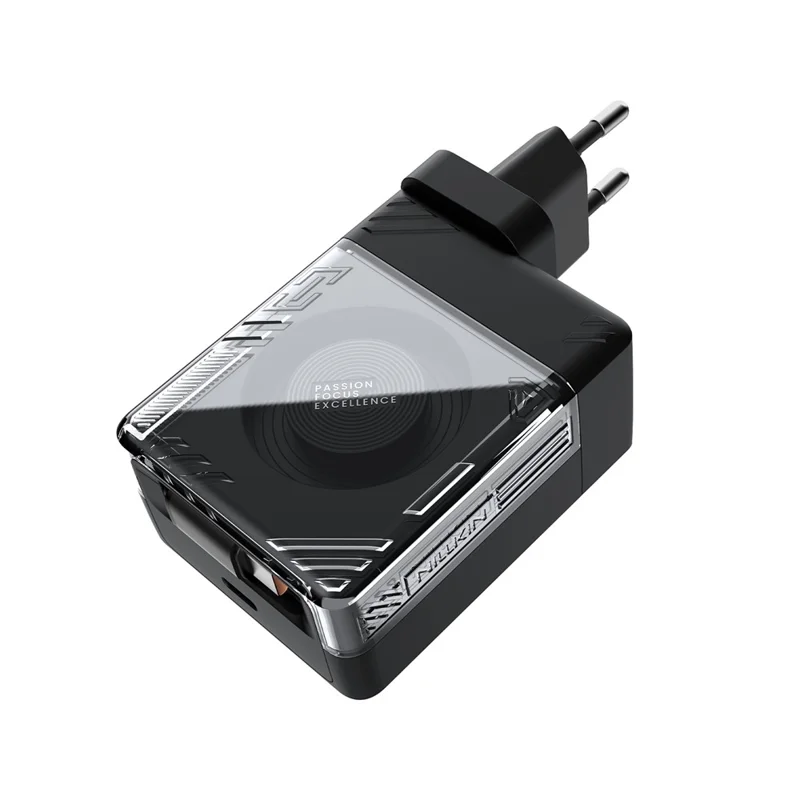 NILLKIN Icecore 65W GaN Fast Wall Charger with Retractable USB-C Cable for Travel, EU Plug - Black