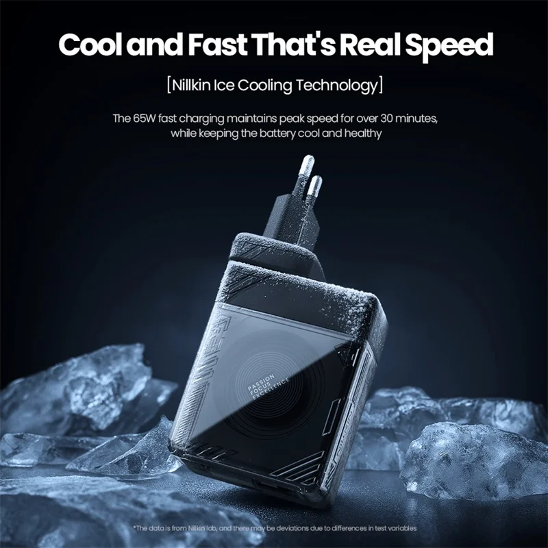 NILLKIN Icecore 65W GaN Fast Wall Charger with Retractable USB-C Cable for Travel, EU Plug - Black