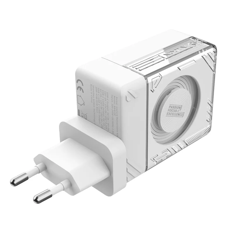NILLKIN Icecore 65W GaN Fast Wall Charger with Retractable USB-C Cable for Travel, EU Plug - White