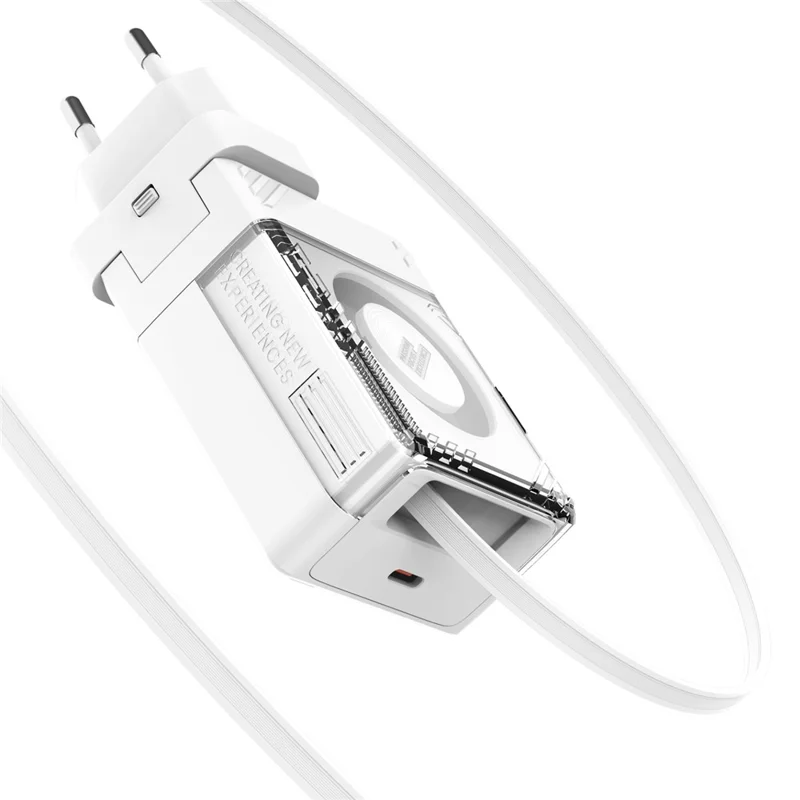 NILLKIN Icecore 65W GaN Fast Wall Charger with Retractable USB-C Cable for Travel, EU Plug - White