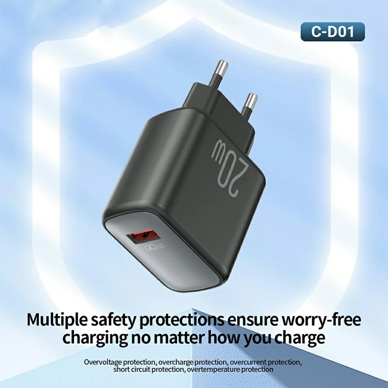 CELEBRAT C-D01 20W QC3.0 USB-A Fast Charger EU Plug Portable Wall Charger for Smartphones
