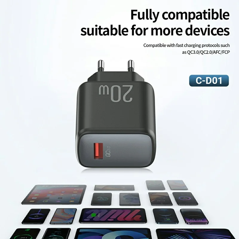 CELEBRAT C-D01 20W QC3.0 USB-A Fast Charger EU Plug Portable Wall Charger for Smartphones