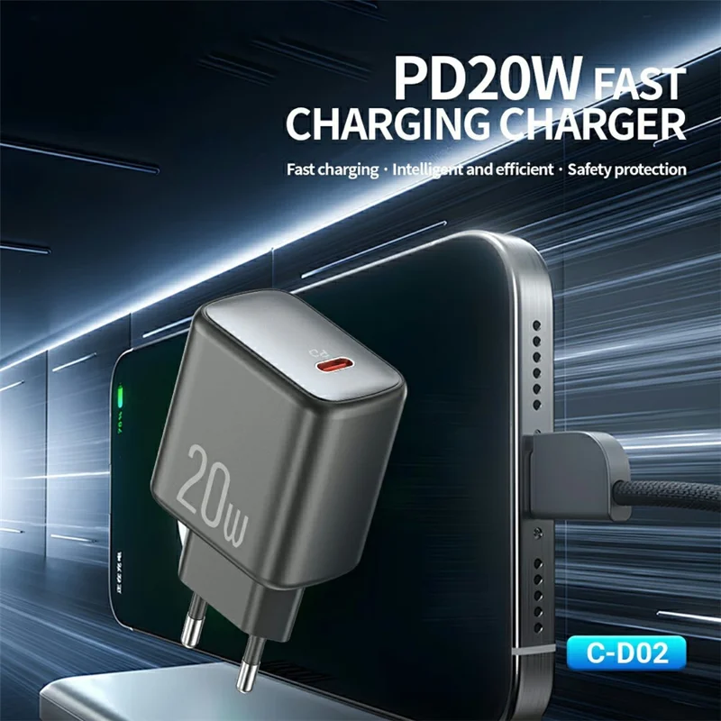 CELEBRAT C-D02 PD 20W Fast Charger Type-C Output EU Plug Travel Charger with 1m Cable - Type-C to Type-C Cable