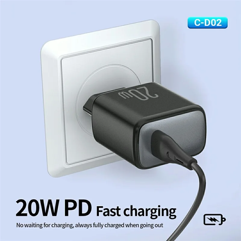 CELEBRAT C-D02 PD 20W Fast Charger Type-C Output EU Plug Travel Charger with 1m Cable - Type-C to Type-C Cable