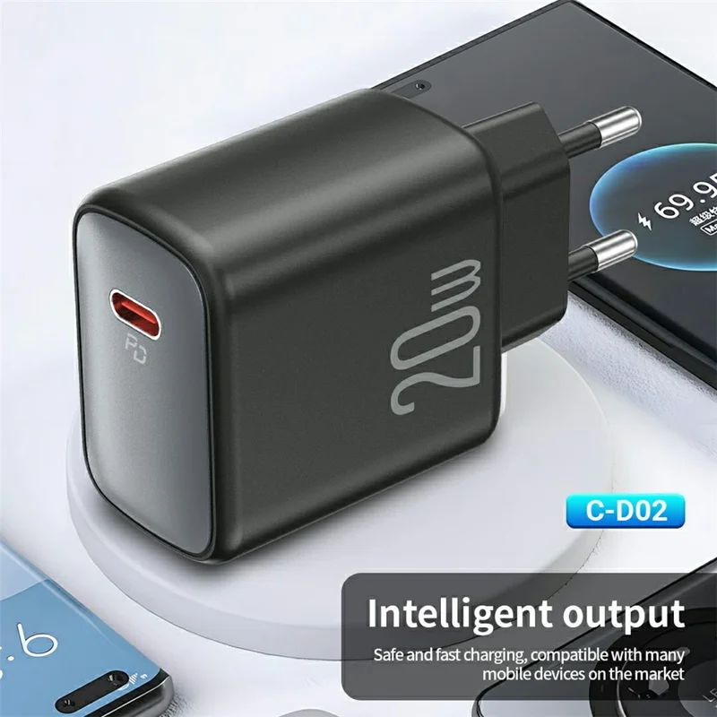 CELEBRAT C-D02 PD 20W Fast Charger Type-C Output EU Plug Travel Charger with 1m Cable - Type-C to Type-C Cable