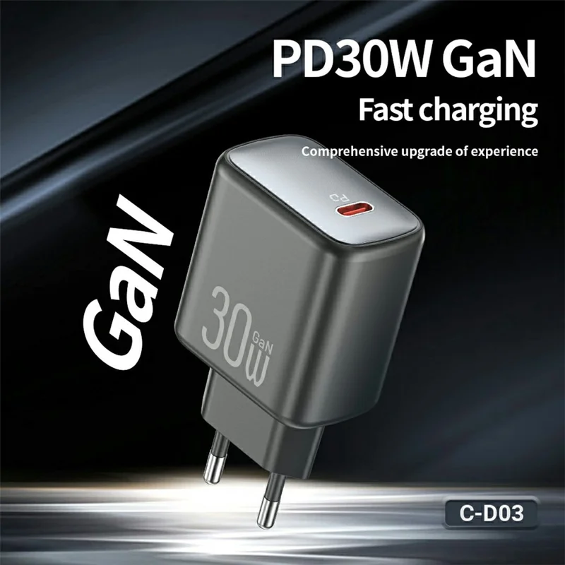 CELEBRAT C-D03 PD 30W GaN Fast Charger USB-C EU Plug Adapter with 1m Cable for Mobile Devices - Type-C to Type-C Cable