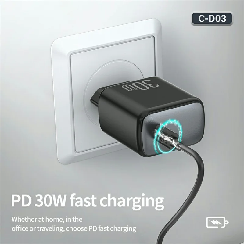CELEBRAT C-D03 PD 30W GaN Fast Charger USB-C EU Plug Adapter with 1m Cable for Mobile Devices - Type-C to Type-C Cable