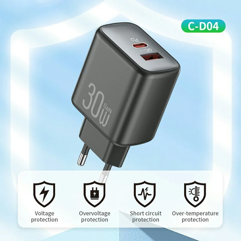 CELEBRAT C-D04 PD 30W GaN Fast Charger USB-C + USB-A Dual Port  Adapter with 1m Cable - Type-C to Type-C Cable