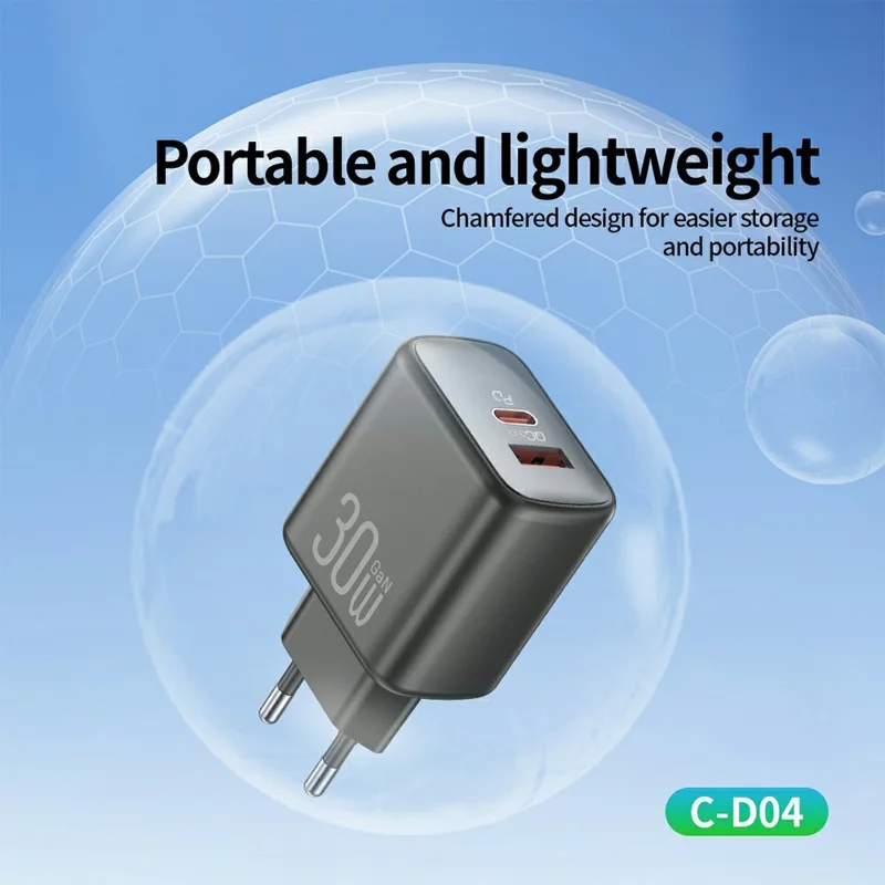 CELEBRAT C-D04 PD 30W GaN Fast Charger USB-C + USB-A Dual Port  Adapter with 1m Cable - Type-C to Type-C Cable