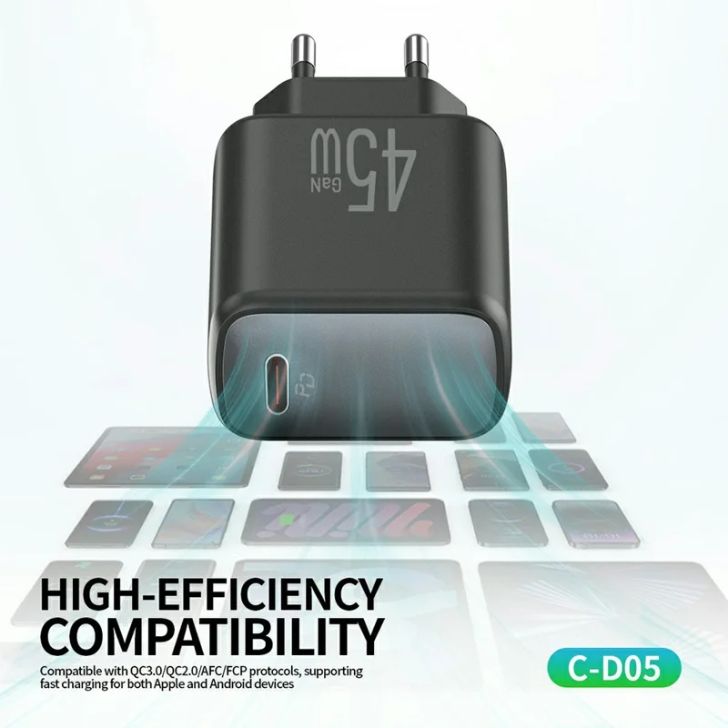 CELEBRAT C-D05 PD 45W GaN USB-C Fast Charger Portable Travel Adapter - EU Plug