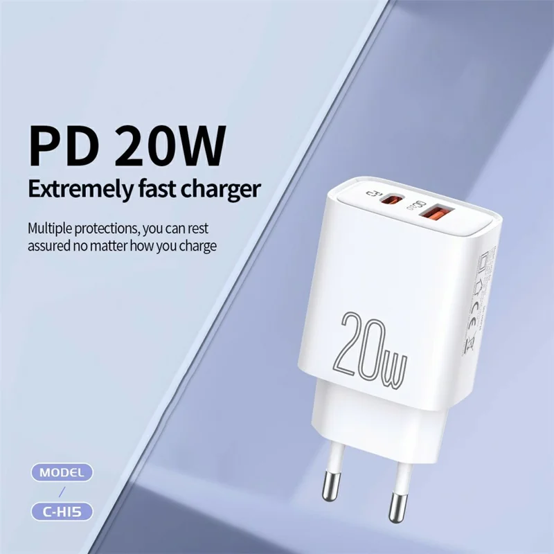 CELEBRAT C-H15 20W USB-A + Type-C Dual Port PD Fast Charger Compact Portable Charger - EU Plug