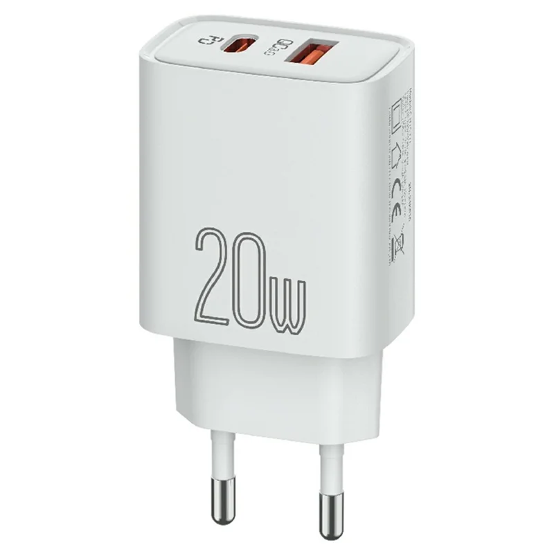 CELEBRAT C-H15 20W EU Plug PD Fast Charger Dual Port USB-A + Type-C Adapter with 1m Charging Cable - Type-C to Type-C Cable