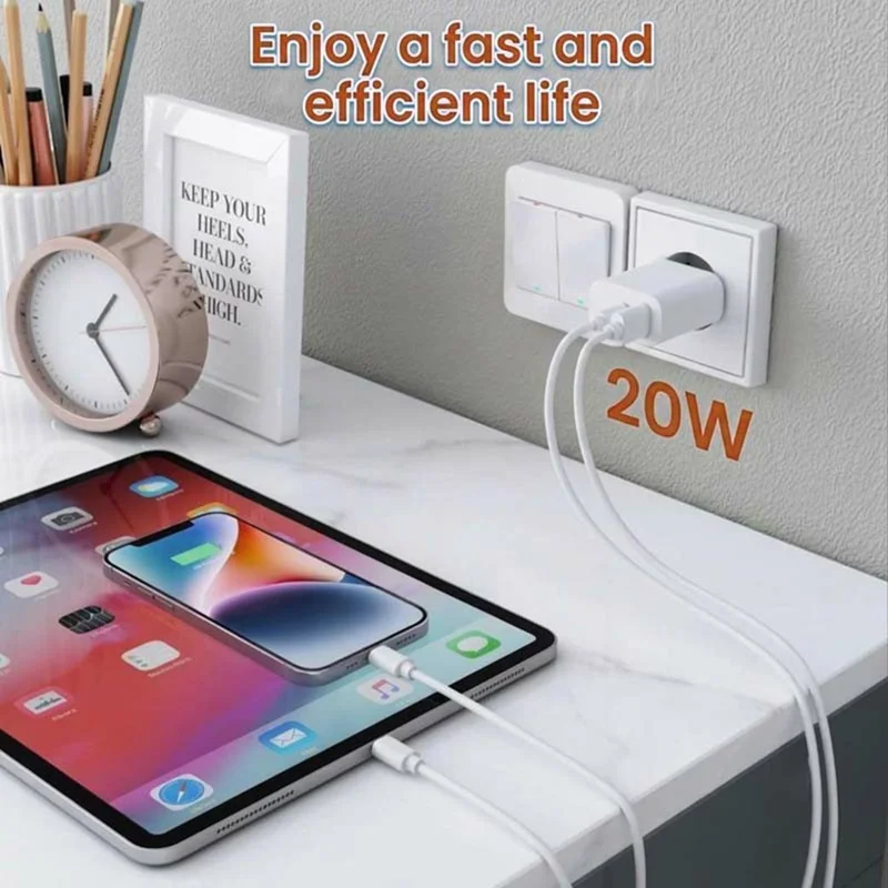 D-POWER 8266 PD 20W Fast Charging Power Adapter USB + Type-C Dual Port Wall Charger, EU Plug - White