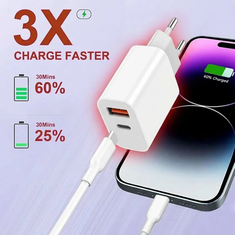D-POWER 8266 PD 20W Fast Charging Power Adapter USB + Type-C Dual Port Wall Charger, EU Plug - White