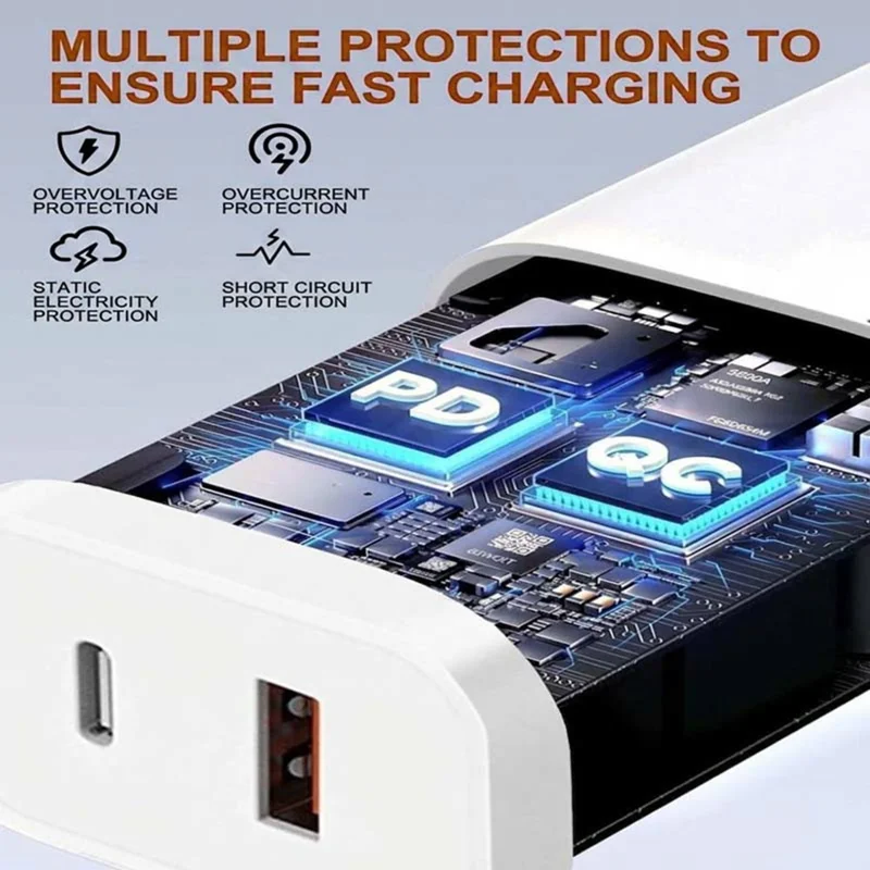 D-POWER 8266 PD 20W Fast Charging Power Adapter USB + Type-C Dual Port Wall Charger, EU Plug - White