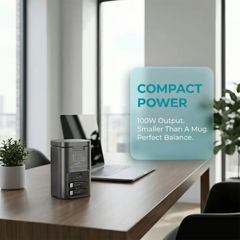 100W Desktop Charging Station 25W Qi2.2 Wireless Charger with Dual 75cm Retractable USB-C Cables - EU Plug