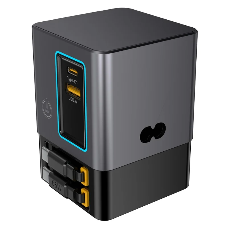 I161MAX 6 in 1 GaN Charging Station with Dual Retractable USB-C Cables 15W Wireless Charger - US Plug