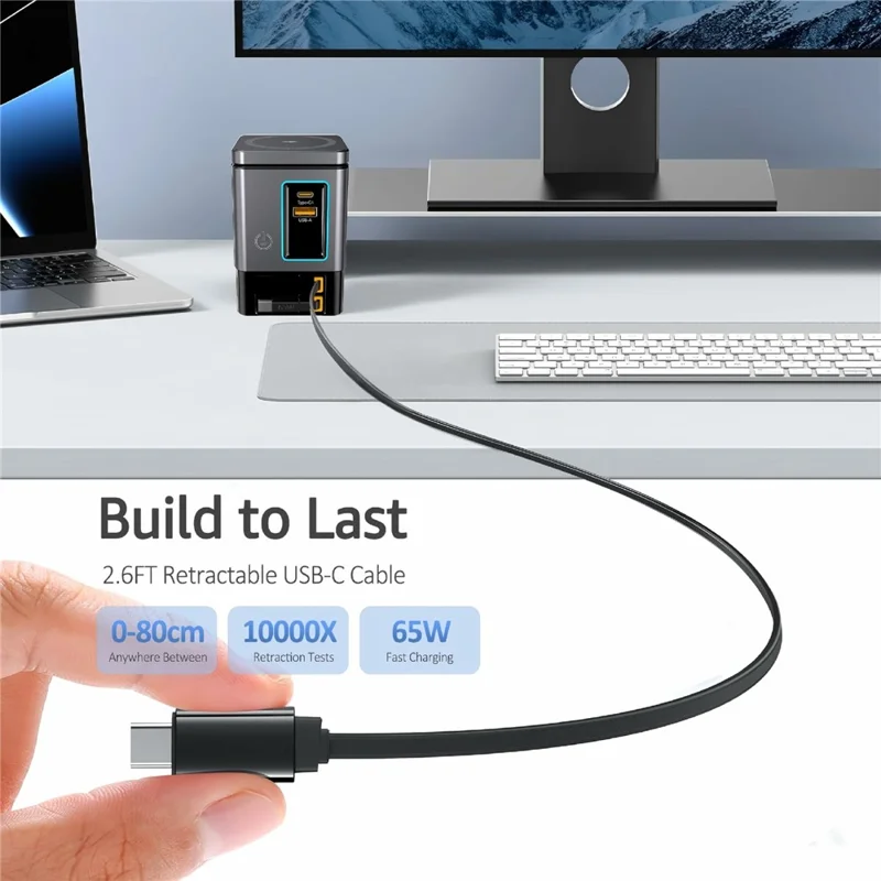 I161MAX 6 in 1 GaN Charging Station with Dual Retractable USB-C Cables 15W Wireless Charger - US Plug