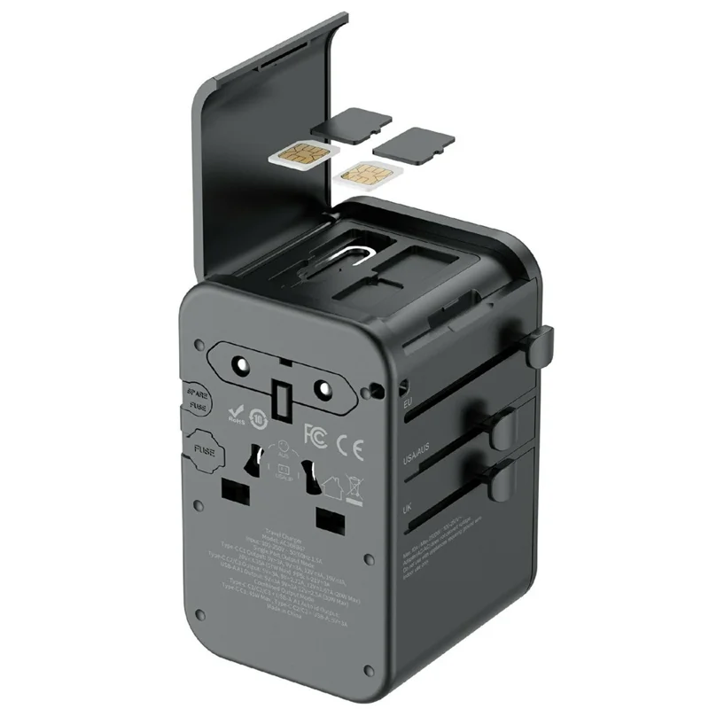 BUDI AC368B67 67W GaN Travel Charger 4-Port USB-C + USB-A PD Universal Adapter - Black