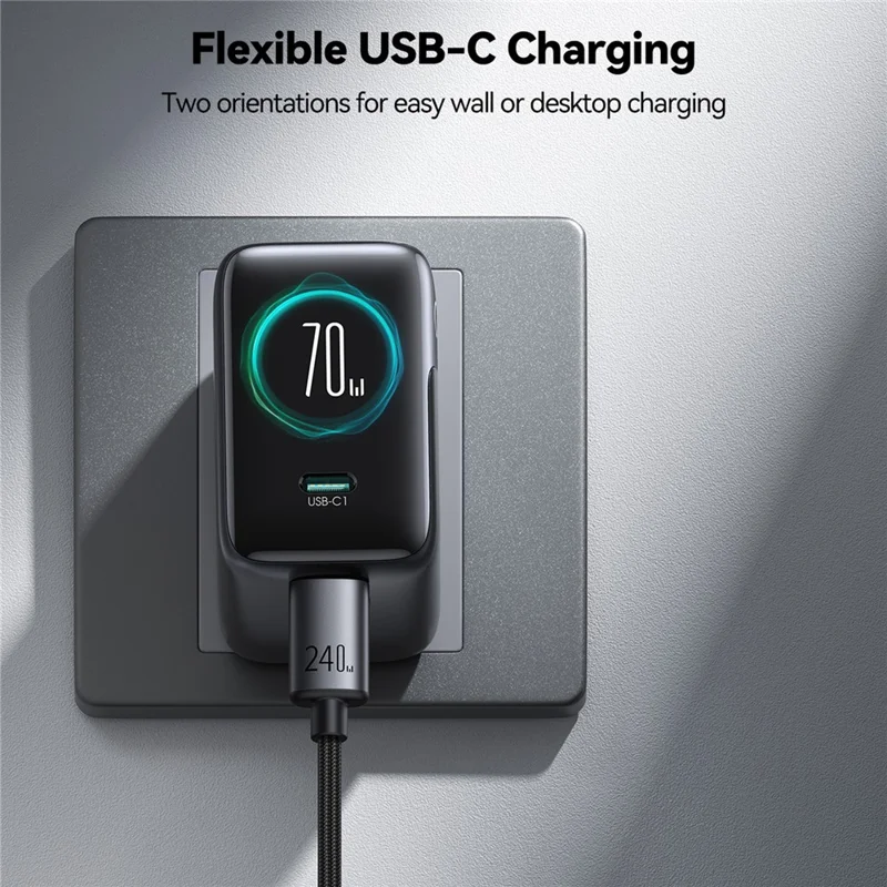 JOYROOM PODIX TF70 70W Single Port Max GaN Charger 3-Port Digital Display Fast Charging Power Adapter, EU Plug - Tarnish