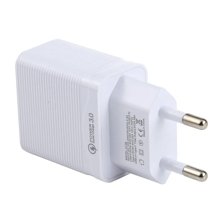 LZ-728 QC 3.0 USB+PD 20W Typ-c-reisewandladegerät Schneller Lade-telefonadapter Für Xiaomi Iphone - Weißer EU -stecker