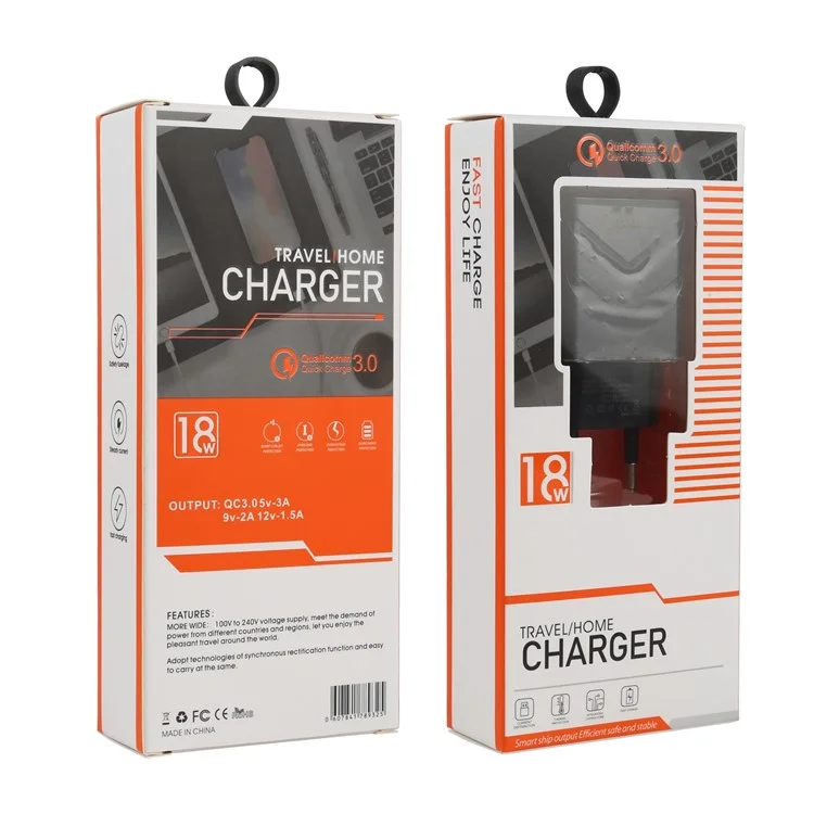 LZ-715 18W QC 3.0 USB Charging Fast Charger Adaptador de Energia da Parede de Viagens Para Iphone Huawei - Plugue Preto da ue