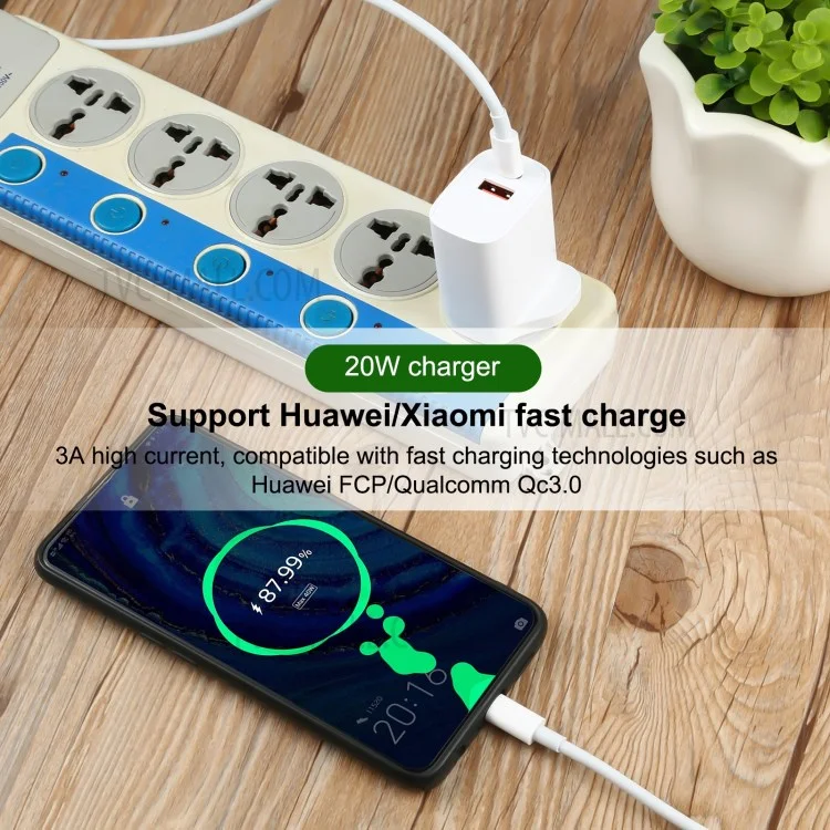 E087 20W Type-C+USB Fast Charging Wall Charger Power Adapter with 1m Type-C to Type-C Cable - US Plug