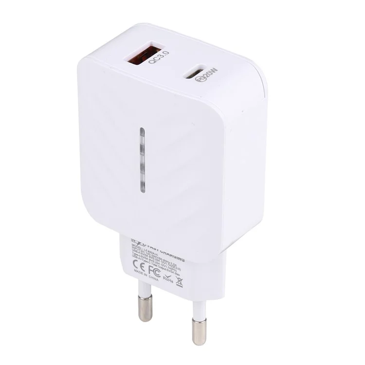 LZ-822A+C PD 20W Tipo c QC3.0 Carregador de Viagem de Carregamento Rápido USB Carregador - Plugue da ue