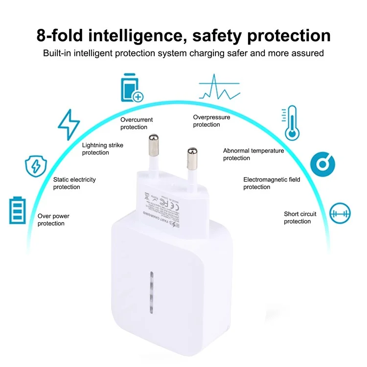 LZ-822A+C PD 20W Type-C QC3.0 USB Schnell-Ladewandladegerät - EU-Stecker