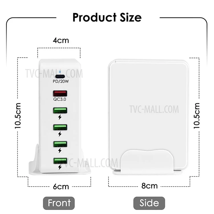 Cargador de Pared 6-en-1 Cargo de 6 Puertos Cubo Múltiple Bloque de Cargador Rápido de Cubo Con Base no Deslizante - Blanco / au Tapón