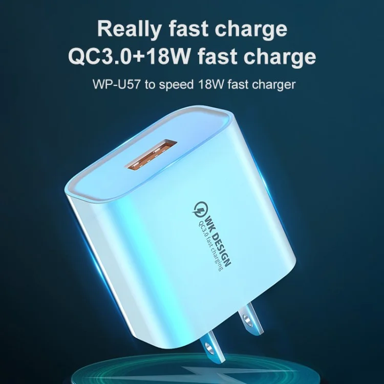 WK WP-U57 Max 18W QC 3.0 Fast Charging USB Wall Charger Travel Power Adapter - EU Plug