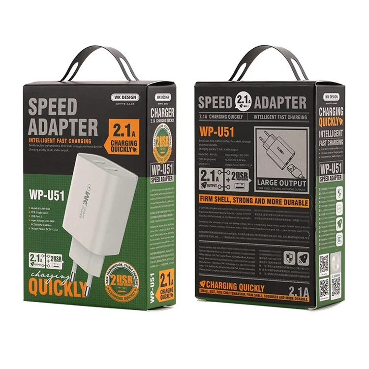 WK WK WP-U51 2.1A Carica Charger da Viaggio a Parete a Doppia Portata USB (plug)