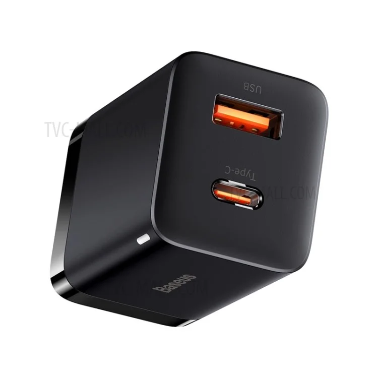 BASEUS Super Si Pro Type-C + USB Quick Charger Travel Dual Port Charging Block 30W - US Plug / Black