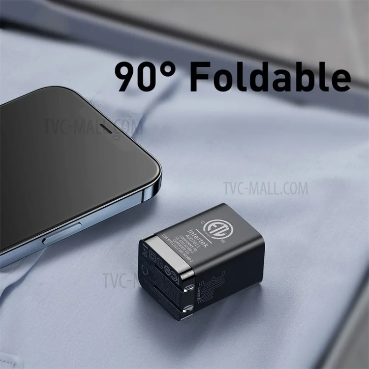 BASEUS Super Si Pro Type-C + USB Quick Charger Travel Dual Port Charging Block 30W - US Plug / Black