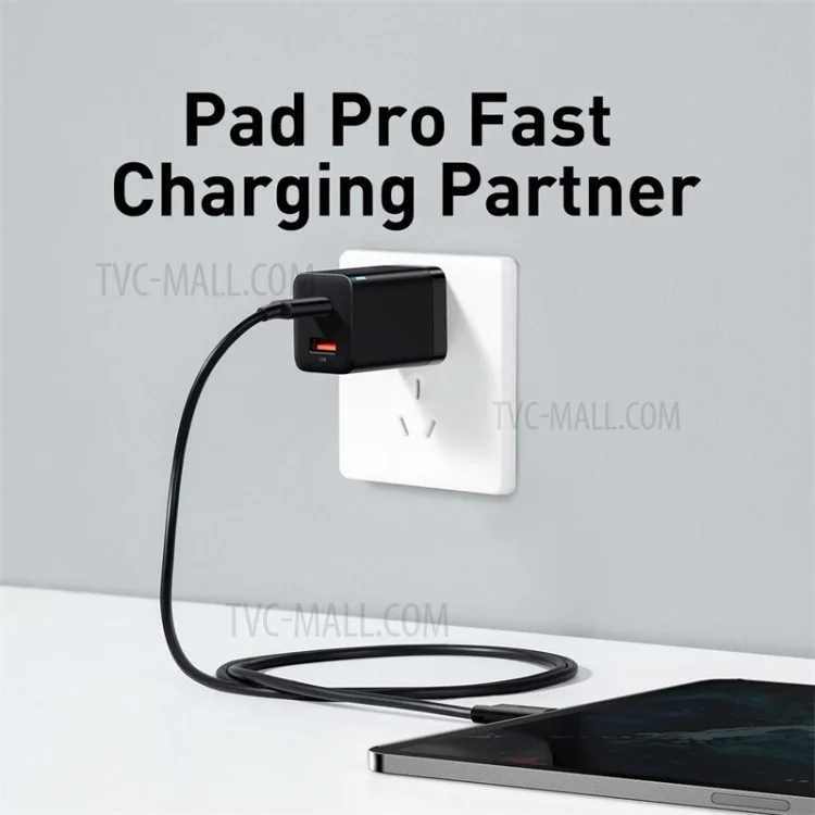 BASEUS Super Si Pro Type-C + USB Quick Charger Travel Dual Port Charging Block 30W - US Plug / Black
