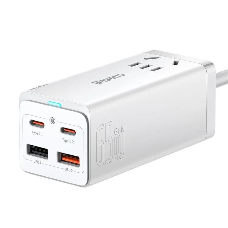 Baseus Gan3 Pro Desktop Powerstrip AC+2 USB+2 Порты Type-C 65 вт Plug Power Power с 1m Type-C к Кабелю Type-C - Белый