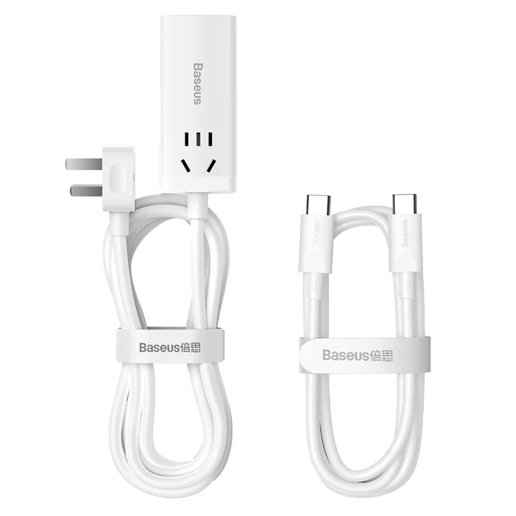 Baseus Gan3 Pro Desktop Powerstrip AC+2 USB+2 Порты Type-C 65 вт Plug Power Power с 1m Type-C к Кабелю Type-C - Белый