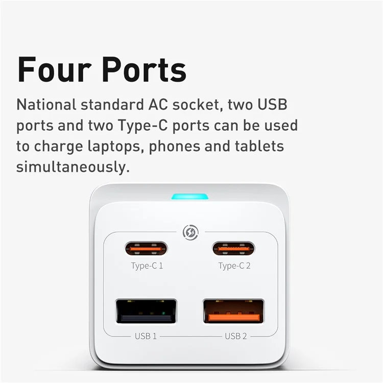 Baseus Gan3 Pro Desktop Powerstrip AC+2 USB+2 Порты Type-C 65 вт Plug Power Power с 1m Type-C к Кабелю Type-C - Белый