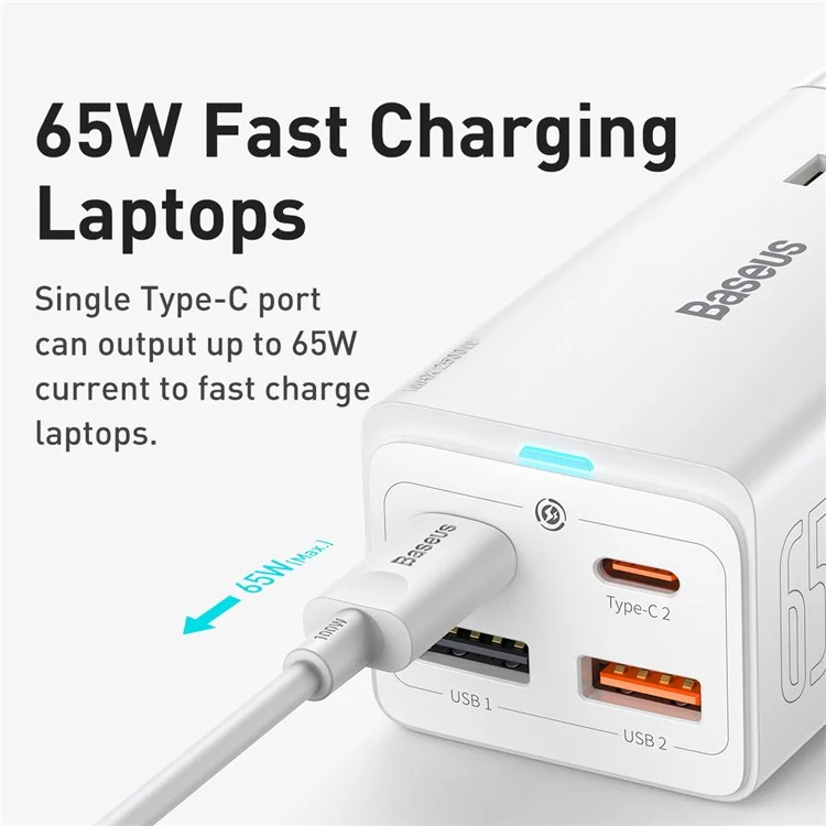 Baseus Gan3 Pro Desktop Powerstrip AC+2 USB+2 Порты Type-C 65 вт Plug Power Power с 1m Type-C к Кабелю Type-C - Белый