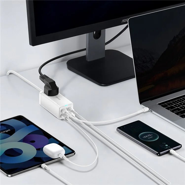 Baseus Gan3 Pro Desktop Powerstrip AC+2 USB+2 Порты Type-C 65 вт Plug Power Power с 1m Type-C к Кабелю Type-C - Белый