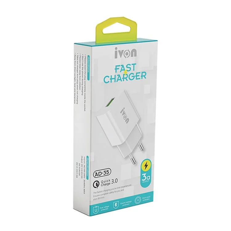 IVON AD-33 2.1A Teléfono Móvil USB Cargado de Viaje Chargo Power Adaptador Cable de Datos Micro USB 1m - Enchufe de Ee. Uu.