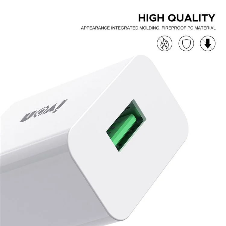 IVON AD-35 3A Alta Corriente de Cargador Rápido Adaptador de Alimentación de Viaje QC3.0 Cargador de Pared USB + 1m Cable de Datos Micro USB - Enchufe de la ue