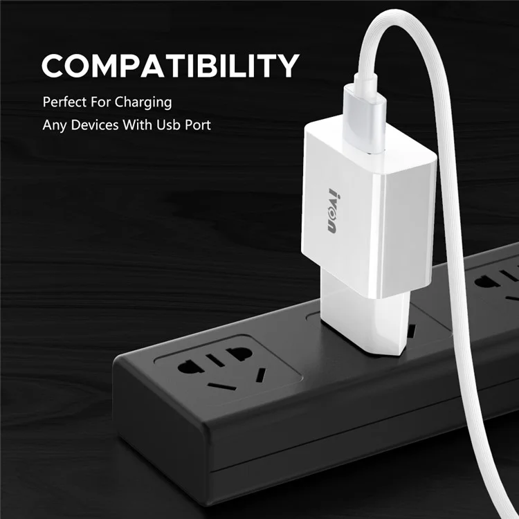 IVON AD-35 3A Alta Corriente de Cargador Rápido Adaptador de Alimentación de Viaje QC3.0 Cargador de Pared USB + 1m Cable de Datos Micro USB - Enchufe de la ue