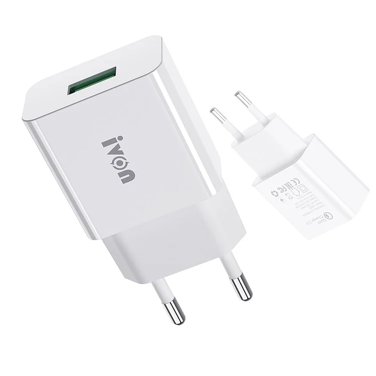 IVON AD-35 3A Alta Corriente de Cargador Rápido Adaptador de Alimentación de Viaje QC3.0 Cargador de Pared USB + 1m Cable de Datos Micro USB - Enchufe de la ue