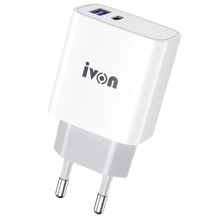 IVON AD52 Portable 18W Chargeur PD Type-C + Adaptateur D'alimentation USB Dual Ports - Bouchon ue