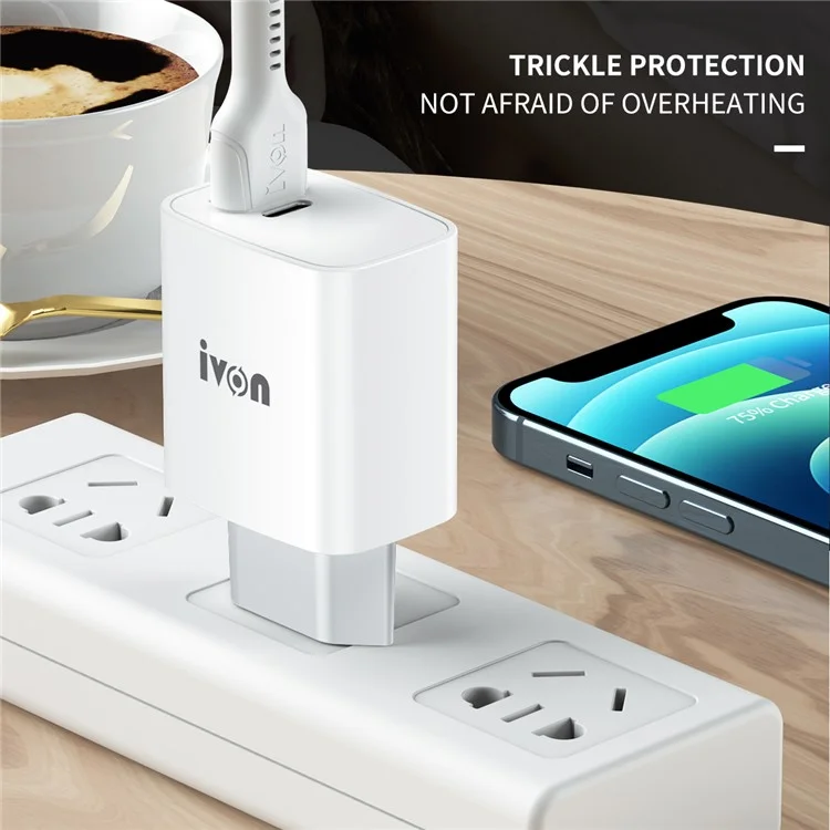 IVON AD52 Portable 18W Chargeur PD Type-C + Adaptateur D'alimentation USB Dual Ports - Bouchon ue