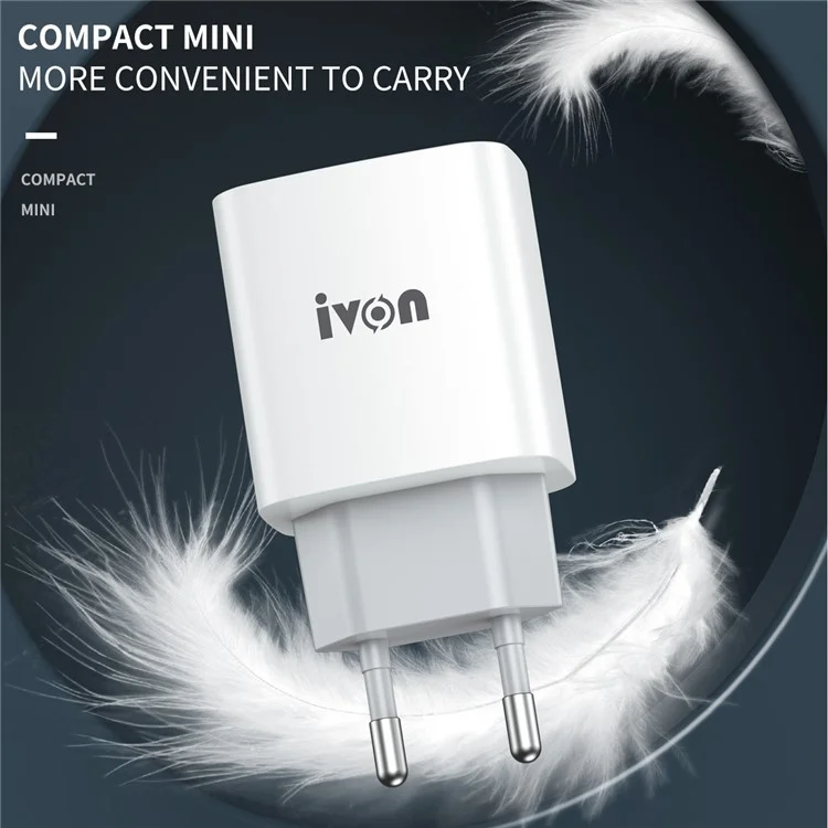 IVON AD52 Portable 18W Chargeur PD Type-C + Adaptateur D'alimentation USB Dual Ports - Bouchon ue