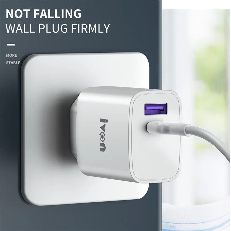 Ivon AD52 Portable 18W PD Зарядное Устройство Type-C + USB Dual Port Adapter Power Adapter - ес