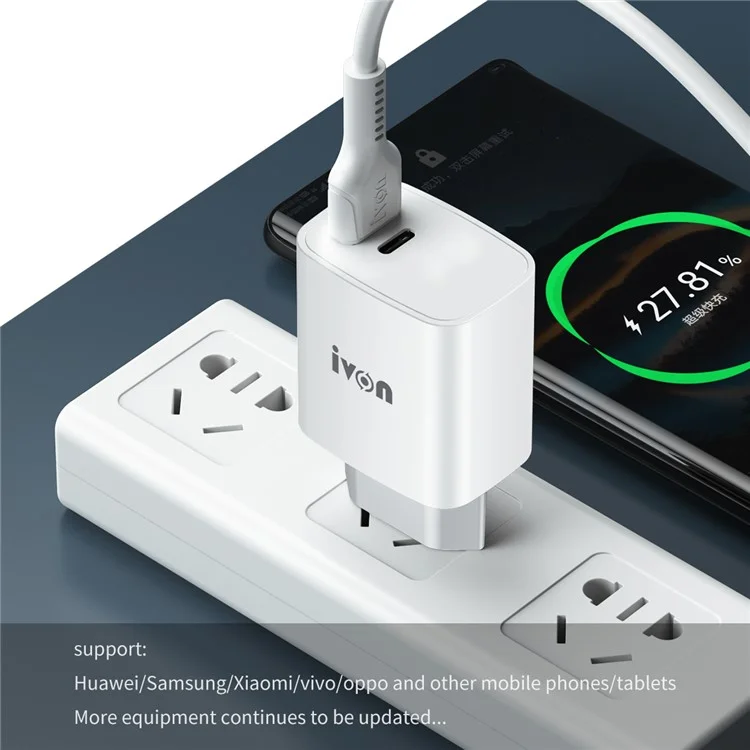 Ivon AD52 Portable 18W PD Зарядное Устройство Type-C + USB Dual Port Adapter Power Adapter - ес