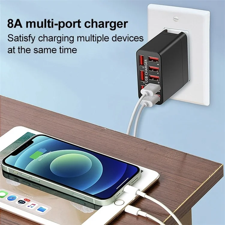 WLX-82 40W US Plig 8 Ports USB Charget Adapter Murs Chargeur Mur Pour Iphone / Android Téléphone